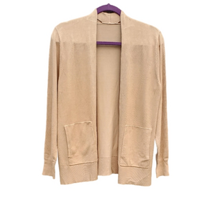 Tan Knit Viscose Soft Open‎ Sweater Wrap Shrug Pockets Women Size Small NWOT